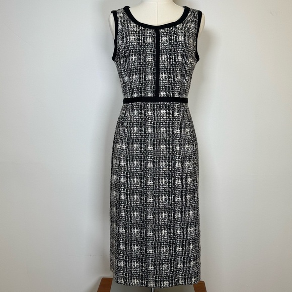 Lands End Sleeveless Tweed Black White Plaid Sheath Dress Women’s Size 6T (Tall) - Picture 1 of 12